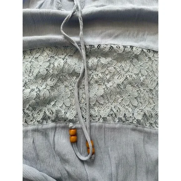 POL Women's Boho Lace Peasant Blouse Light Blue V-Neck Long Sleeve S - Picture 6 of 6